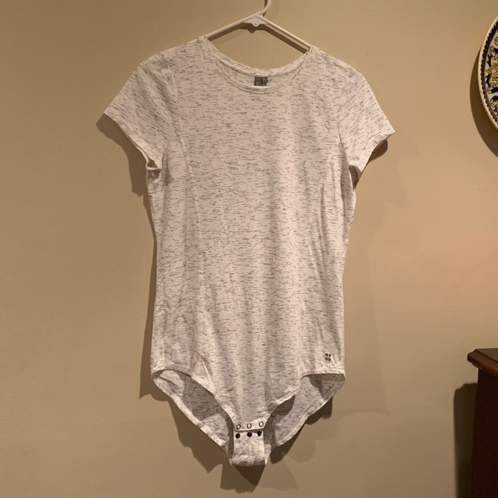 Sweaty Betty marled gray bodysuit short sleeve new